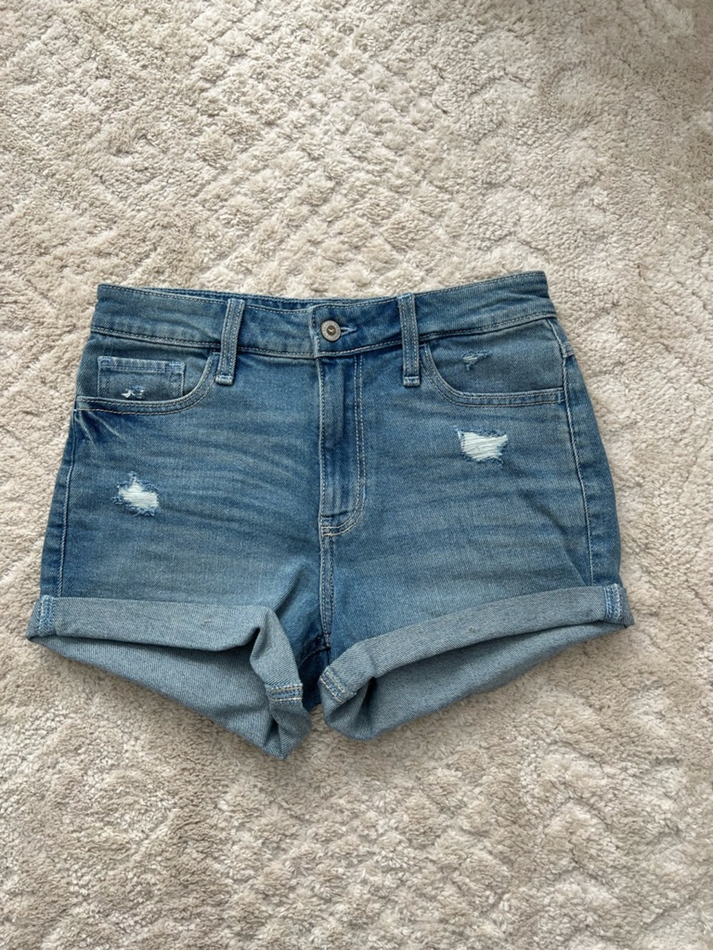 Hollister Light Blue Distressed high rise Denim Shorts NWT 26W size 3 women teen